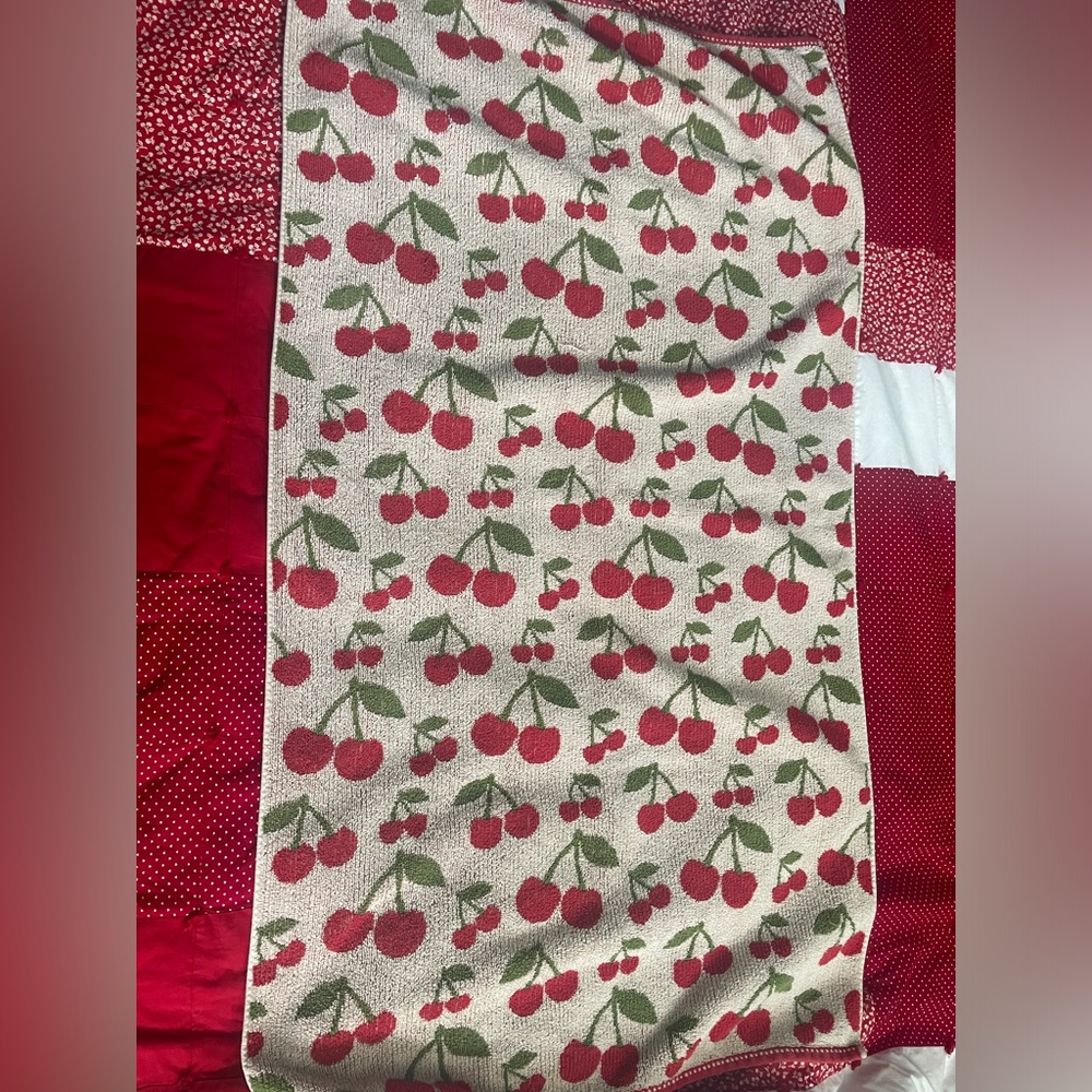 CHERRIES Red and Green Bath Towel -100% Cotton